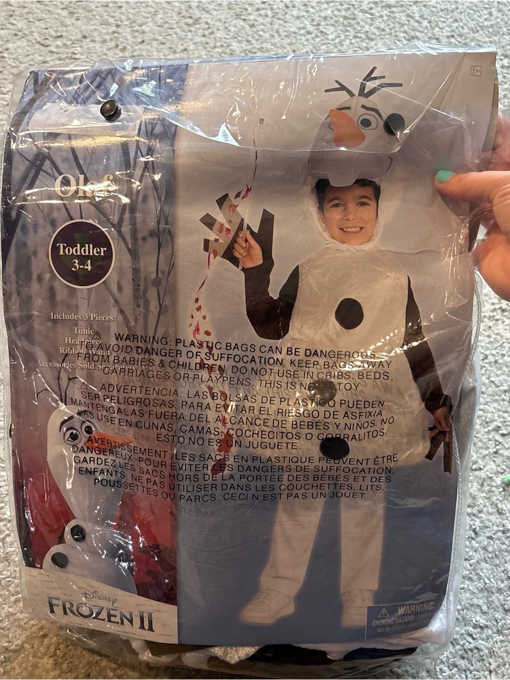 Disney Olaf Toddler Costume - White with Black and Orange Details Size 3 4